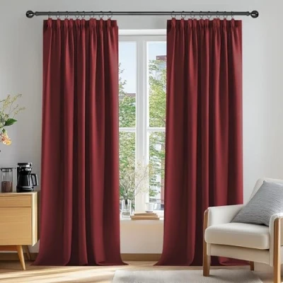 Abbildung von Deconovo Vorhang Verdunkelungsvorhang Kräuselband Blickdihct Thermogardine Kälteschutz Kräuselband, 229x229 cm(HöhexBreite), Rot, 2er Set