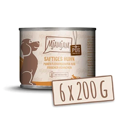 Abbildung von MjAMjAM Premium Nassfutter für Hunde saftiges Huhn pur 200g, 6er Pack (6 x 200g), naturbelassen mit extra viel Fleisch
