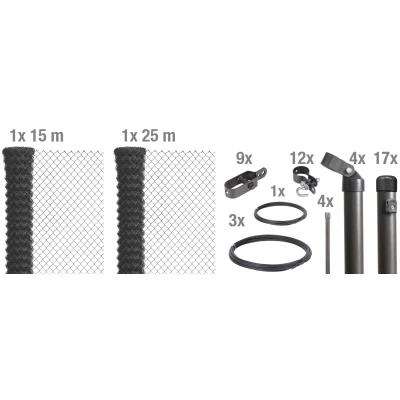 Abbildung von Alberts 697198 Maschendrahtzaun als Zaun Komplettset, zum Einbetonieren mit Kniekissen verschiedene Längen, Höhen und Farben anthrazit metallic Höhe 100 cm Länge 25 m