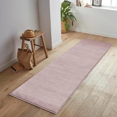 Abbildung von Jimri Flauschiger Teppich Läufer Hochwertige Kurzflor für Zuhause, Büro, Küche, Eingang, Flur, Wohnzimmer Maschinenwaschbar Rutschfester Waschbar 60x110 cm Rosa