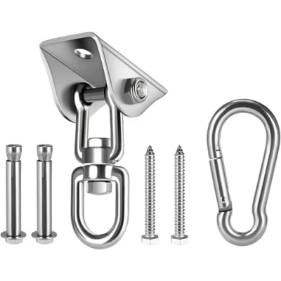 Abbildung von HOMPER 360Drehen Deckenhaken 304 Edelstahl 450KG Kapazität mit M8 Karabiner Schaukel Schaukelhaken für Hängesessel Beton Holz Yoga Hängematte Stuhl Sandsack Wand Haken Gym