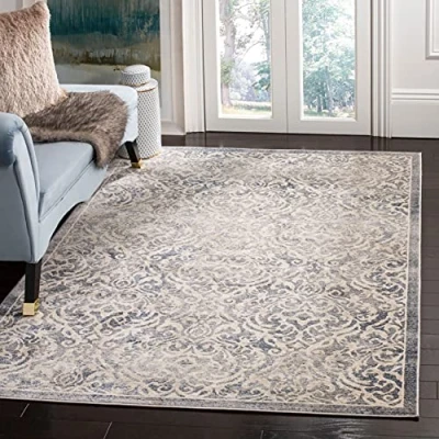 Abbildung von SAFAVIEH Traditionell Teppich für Wohnzimmer, Esszimmer, Schlafzimmer Brentwood Collection, Kurzer Flor, Hellgrau und Blau, 122 X 183 cm