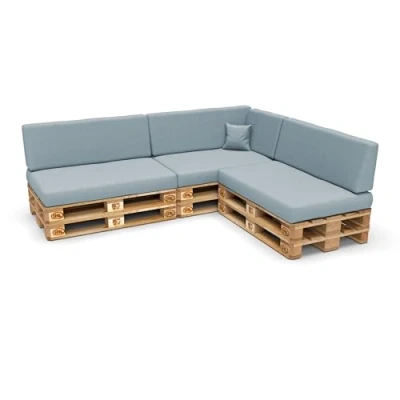 Abbildung von POKAR Palettenkissen Palettenauflagen mit abnehmbarem Bezug Palettenmöbel Palettensofa 8er Set: Sitzkissen 120x80 + Rückenlehne 120x40, Blau