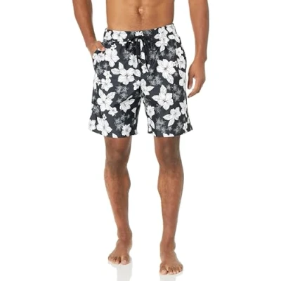 Abbildung von Amazon Essentials Herren Badehose, Schnell Trocknend, 23 cm, Schwarz Hibiskusblume, XXL