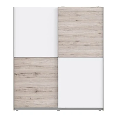 Abbildung von FORTE WINNER Schrank 170, Kleiderschrank, Schwebetürenschrank Modern Schlafzimmer 2 türig mit Einlegeböden und Kleiderstange Holzdekor: Sandeiche / Weiß, 170 cm breit x 190.5 hoch 61 tief