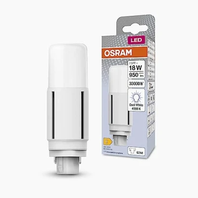 Abbildung von OSRAM DULUX LED D18 VT EM, G24D, 7,5W, 950lm, 4000K, kaltweiße Lichtfarbe, für vertikale Applikationen geeignet dank Abstrahlwinkel von 300 Grad, extrem lange Lebensdauer, keine Aufwärmzeit