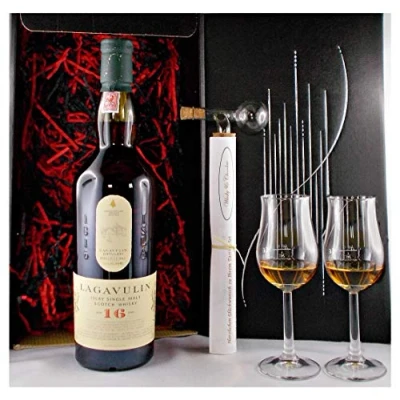 Abbildung von Geschenk Lagavulin 16 Jahre Single Malt Whisky + Glaskugelportionierer 2 Bugatti Gläser