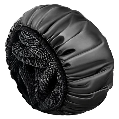Abbildung von Duschhaube Damen,Shower cap,Wiederverwendbare Duschhaube,Geeignet für alle Arten von Langem Haar,Duschhaube Damen Wasserdicht Das Gesicht Waschen Hautpflege Spa,Ideal Mädchen (Schwarz)