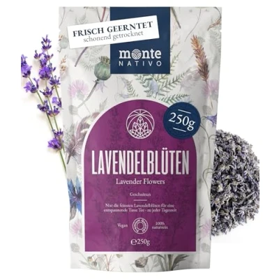Abbildung von Lavendelblüten getrocknet (250g) Monte Nativo Lavendel 100% rein und natürlich Kräutertee Getrocknete Blüten für Lavendelsäckchen, Potpourri, Tee oder als Duft