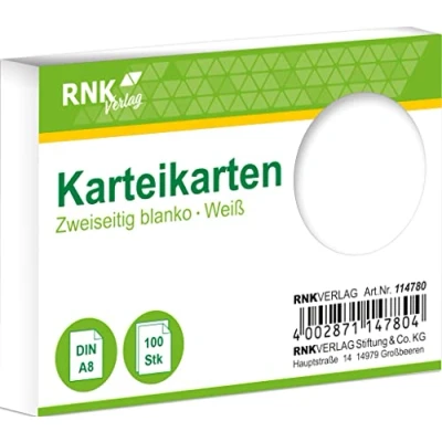 Abbildung von RNK Karteikarten A8 blanko weiß VE=100 Stück