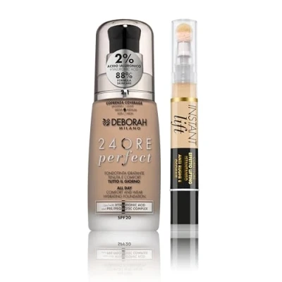 Abbildung von Deborah Milano Make up Set, flüssiges up, 24 Stunden Perfect, SPF 20, Nr. 2.1 Vanilla, mit Hyaluronsäure, 30 ml und Instant Lift Concealer, N.2.1 Light, beleuchteter Anti Falten Effekt, 4,2 g