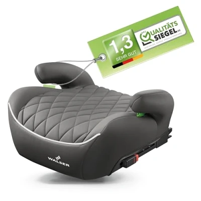Abbildung von WALSER Premium Kinder Sitzerhöhung Auto ISOFIX, Qualitätssieger Sehr Gut* Kindersitz 125 150 cm, Kindersitzerhöhung Andy neueste Norm 2024 ECE R 129, grau