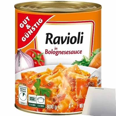 Abbildung von Gut&amp;Günstig Ravioli in Bolognesesauce gefüllte Teigtaschen mit fleischhaltiger Füllung (800g Dose) + usy Block