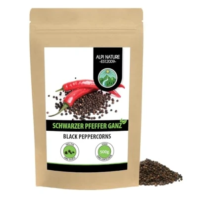 Abbildung von Pfeffer schwarz ganz (500g), Pfefferkörner 100% naturrein, natürlich ohne Zusätze, vegan, Schwarzer