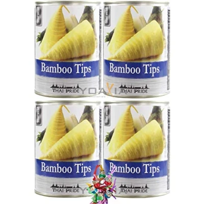 Abbildung von yoaxia ® 4er Pack [ 4x 540g / 300g ATG ] THAI PRIDE Bambusprossen Spitzen Bambusspitzen Bamboo Tips + ein kleiner Glücksanhänger gratis