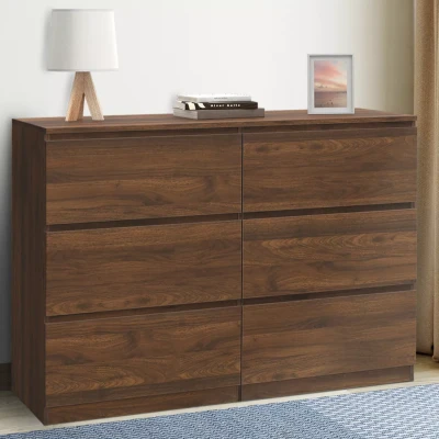 Abbildung von Kommode aus Holz in Walnussoptik mit 6 Schubladen 110 cm IDMarket