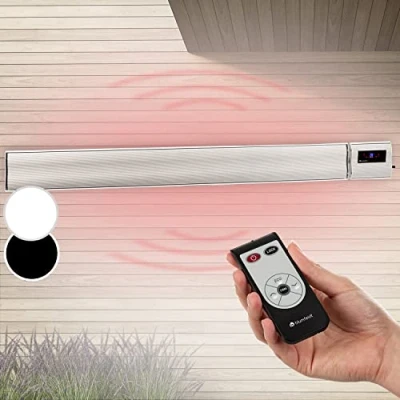 Abbildung von blumfeldt Heizstrahler, Elektrische Heizung für Terrasse, Infrarotstrahler mit Fernbedienung, Timer, LED Anzeige, IP44 Infrarot Heizstrahler Innenraum, CO2 Freie, Energieeffiziente Heizung, 2400W