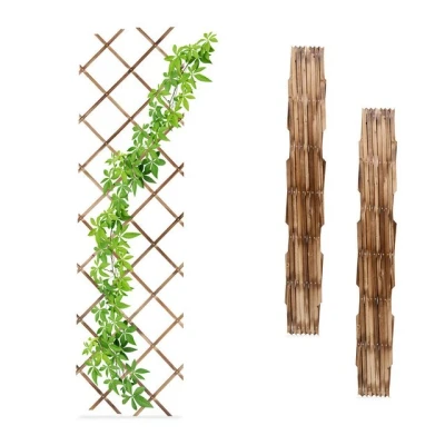 Abbildung von Relaxdays Rankgitter ausziehbar, 3er Set, 180x60 cm, Holz, Wandmontage, Rankhilfe Kletterpflanzen, Holzgitter, geflammt