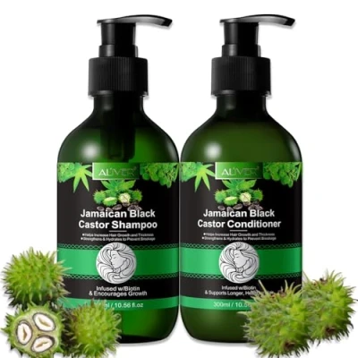 Abbildung von P Beauty Rizinusöl Set Shampoo &amp; Conditioner mit Biotin 300ml für Haarwachstum Haarpflege Kopfhautpflege Spülung gegen Haarausfall Haarbruch, Pflegeshampoo Haarspülung