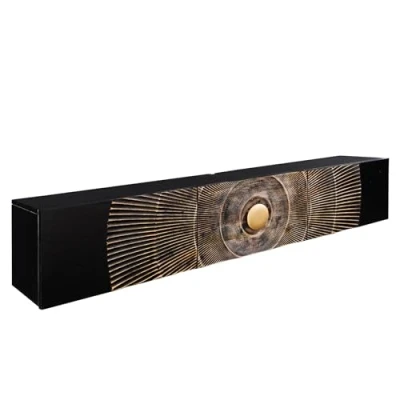 Abbildung von riess ambiente Lowboard GOLDEN SUNSET 160cm schwarz / gold (Einzelartikel, 1 St), Massivholz · 3D Front hängend handmade TV Schrank Design