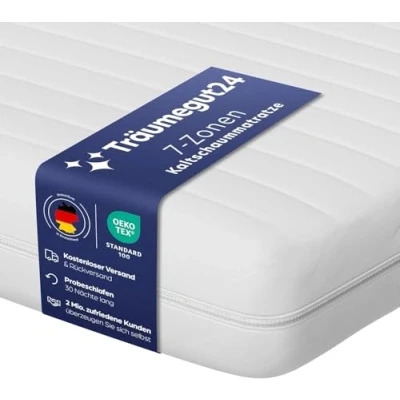 Abbildung von Träumegut24 AquaFlex 7 Zonen Kaltschaummatratze Ergonomische Matratze Härtegrad H2 &amp; H3 ÖkoTex Rollmatratze (12cm, 160 x 200 cm)