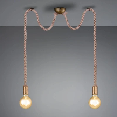 Abbildung von Trio Leuchten Pendelleuchte Rope 310100204, Metall Altmessing, Leinen Aufhängung, exkl. 1 x E27, Pendel 2 flammig