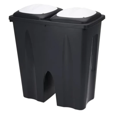 Abbildung von Spetebo Mülltrennsystem Duo Mülleimer schwarz 2x 25 Liter, mit weiß schwarzem Deckell