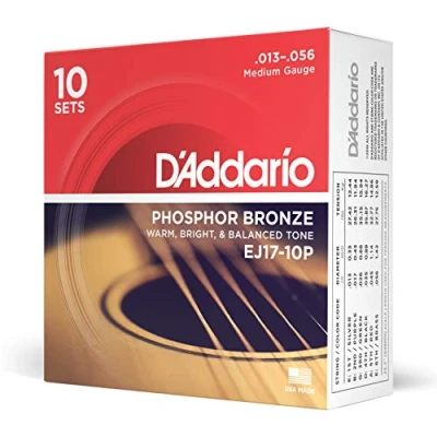 Abbildung von D&#039;Addario Gitarrensaiten Westerngitarre Akustikgitarre Acoustic Guitar Strings EJ17 10P Medium, 13 56 10 Stück