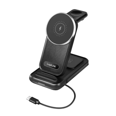 Abbildung von LogiLink PA0292 4 in 1 Ladestation mit max. 20,5 W, Apple MagSafe kompatibel, für Samsung/Apple Watches und AirPods alle Qi fähigen Smartphones