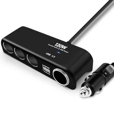 Abbildung von 4 Wege Kfz Ladegerät, Splitter, Netzadapter mit Mehrfachsteckdose, 2.4A Dual USB, 12 V 24 Auto Ladegerät Zigarettenanzünder