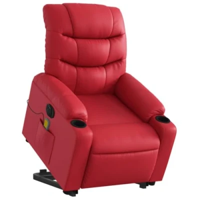Abbildung von vidaXL Massagesessel, Sessel mit Aufstehhilfe Elektrisch, Relaxsessel Liegefunktion Vibrationsfunktion, Fernsehsessel Liegesessel Aufstehsessel, Rot Kunstleder