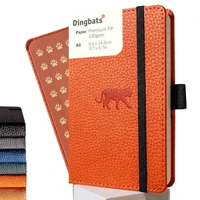 Abbildung von Dingbats* Tierwelt Kleines Notizbuch A6 Kariert Hardcover PU Leder Journal für Arbeit, Reisen Elastischer Verschluss, Stifthalter, Lesezeichen