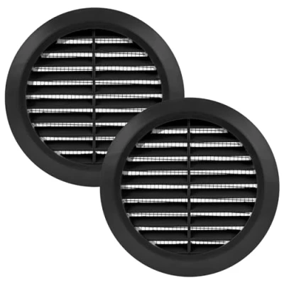 Abbildung von Vent Systems 2 Stück 100 mm Schwarz Lüftungsabdeckung Runde Lüftungsschlitze Grillabdeckung Integrierter Insektenschutz HVAC Lüftungsöffnungen für Badezimmer, Heimbüro, Küche