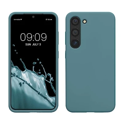 Abbildung von kwmobile Hülle kompatibel mit Samsung Galaxy S23 dünnes Silikon Handy Case stoßfeste Handyhülle weiche Oberfläche Kabelloses Laden Antique Stone