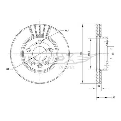 Abbildung von TOMEX brakes TX 70 78 Bremsscheibe Vorderachse 280 24 5 112 Belüftet lackiert VOLKSWAGEN: Transporter 4 Bus, Kastenwagen