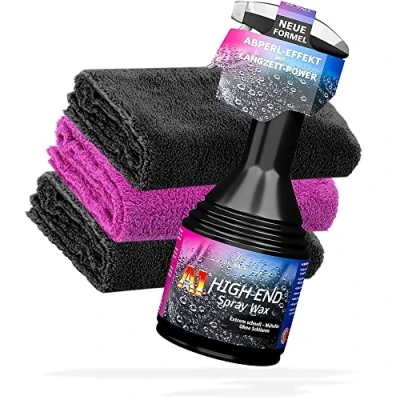 Abbildung von detailmate Dr. Wack Lackreinigungs und Pflegeset: A1 HIGH END Spray Wax 500ml Sprühflasche + 3x Premium Mikrofasertuch 550GSM