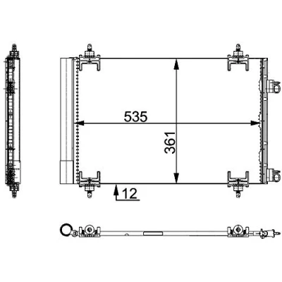 Abbildung von MAHLE ORIGINAL AC 668 000P Klimakondensator mit Stehbolzen, Trockner 535 PEUGEOT: 307 SW, 308 I Schrägheck, CITROËN: Berlingo II