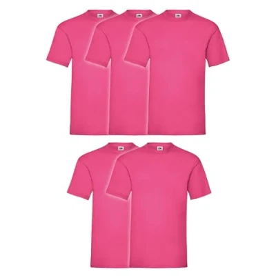 Abbildung von Fruit of the Loom 5er Pack Valueweight T Shirt + GRATIS MyShirt Stoffbeutel, Farbe:Fuchsia, Größe:L