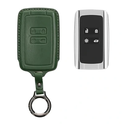 Abbildung von kwmobile Premium Leder Autoschlüssel Schutzhülle kompatibel mit Renault 4 Tasten Smartkey (nur Keyless Go) Hülle Schlüssel Tasche Dunkelgrün