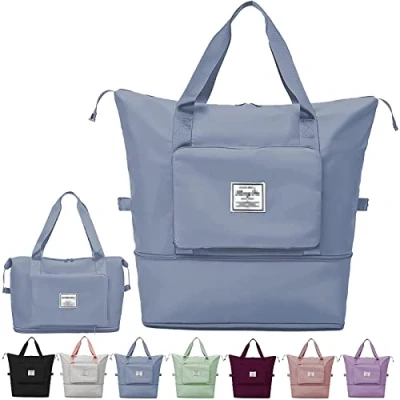 Abbildung von Faltbare Reisetasche mit großer Kapazität, tragbar, faltbar, leicht, wasserdicht, Oxford Gewebe für Wochenende, Sport, Fitnessstudio, Urlaub, Blau