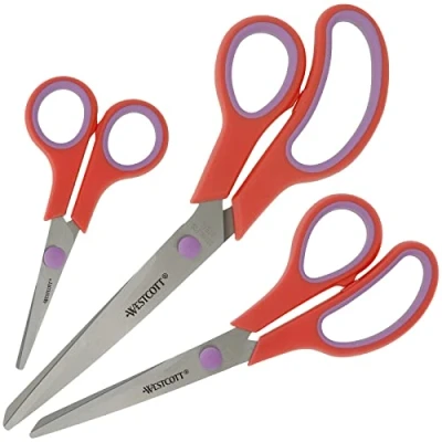 Abbildung von WESTCOTT Scheren Set Easy Grip 3 Stück Rot, Universalscheren mit Komfort Griff, (Vorteilspack, tlg), Extrascharfe &amp; langlebige Edelstahlklinge