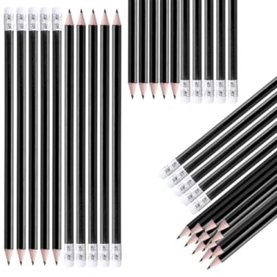 Abbildung von NIPORO Bleistifte HB 100 Stück weiß Holzbleistifte mit Radiergummi, pencil, vorgespitzt, 19 cm Länge, Sparpack, Nachhaltig, (Schwarz)