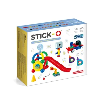 Abbildung von Stick O magnetische Bausteine für Kinder ab 1 Jahre, kreatives Konstruktionsspielzeug, Lernspielzeug mit Magnet, Creator Set Mädchen und Jungen, Montessori Spielzeug, 60 Teile Set,