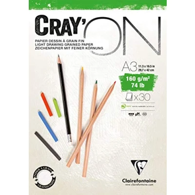 Abbildung von Clairefontaine 975029C Zeichenblock Cray’On (160 g, ideal für Trockentechnik, 30 Blatt, DIN A2, 42 x 59,4 cm, kopfseitig geleimt) extra weiß