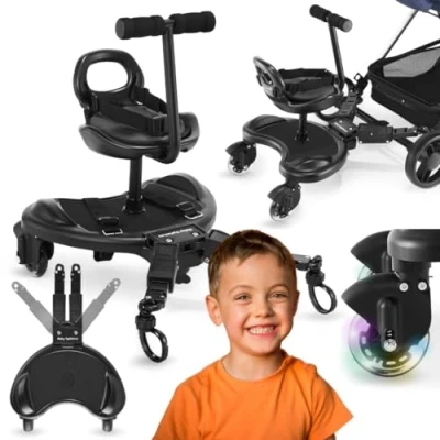 Abbildung von Moby System, Board mit Sitz für Rollstühle Universelle Plattform ältere Kinder, Leuchtende LED Räder Stoßdämpfung passend jeden Kinderwagen