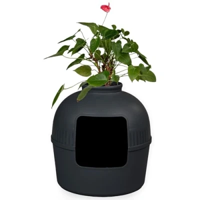 Abbildung von RHRQUALITY Katzentoilette Flower XXL Blackline Versteckte Für große Katzen Mit großem Eingang (51 cm) und Abnehmbarer Oberseite Schwarz