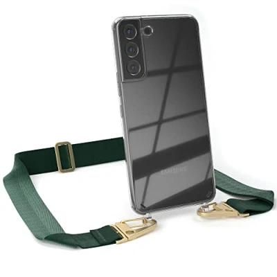 Abbildung von EAZY CASE Hülle mit Band kompatibel Samsung Galaxy S22 Plus 5G Handyhülle Umhängeband für S22+ Silikonhülle Transparent Schutzhülle Handykette zum Umhängen Handykordel in Grün Gold