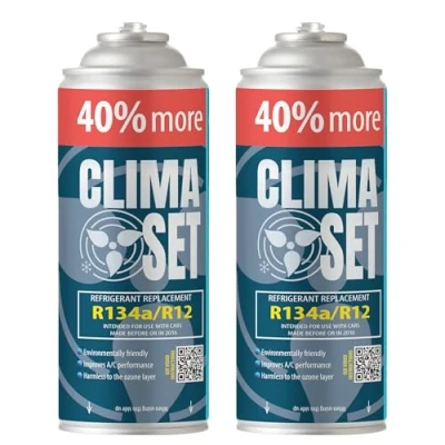 Abbildung von ClimaSet R134a kältemittel Ersatzgas Kühlmittel Klima Auto Gasflasche 2x235 g Klimaanlage Nachfüllset Wohnmobil ECO Refill Dose