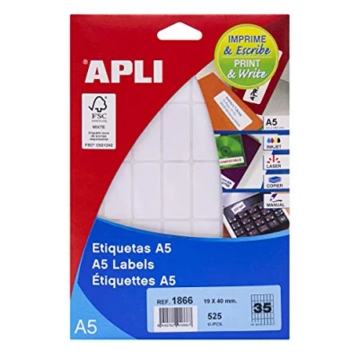 Abbildung von APLI 71y18 Etiketten weiß bedruckbar 19 x 40 mm