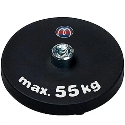 Abbildung von Neodym Magnet System gummiert Ø 88 mm Gewinde Buchse (Innen Gewinde) M8 Haftkraft 55 kg Starke Magnete mit Gummi für Schrauben Haken Ösen, Größen:Ø 88mm 55kg